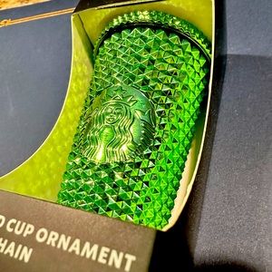Starbucks Winter 2023 Cold Cup Ornament Keychain- Green Studded